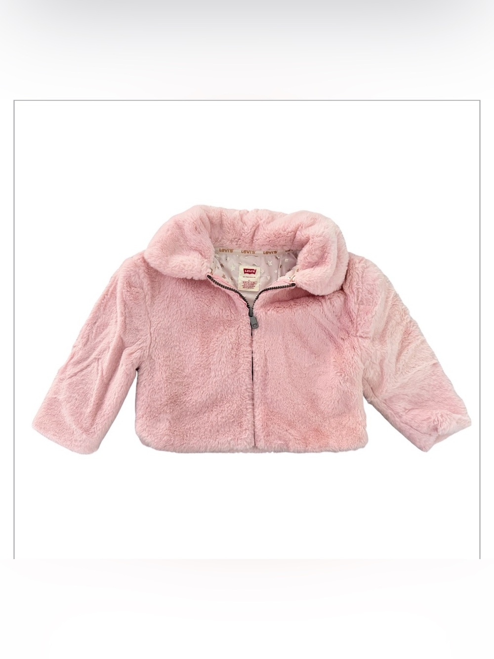 Levi's Toddler Girls 2T Faux Fur Jacket Pink Soft Cozy Stars Gorpcore Outerwear